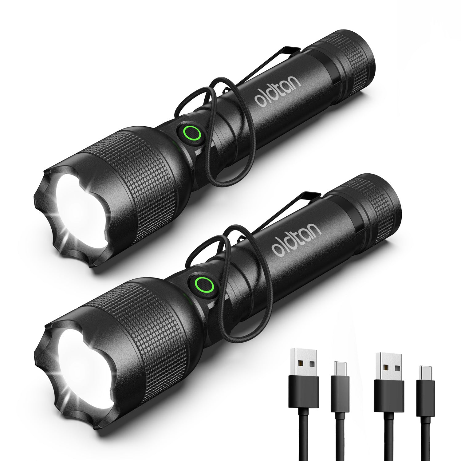 Oldtan Rechargeable Flashlights with High Lumens, Mini Metal Flashlights for Outdoor,2 Pack (Black)