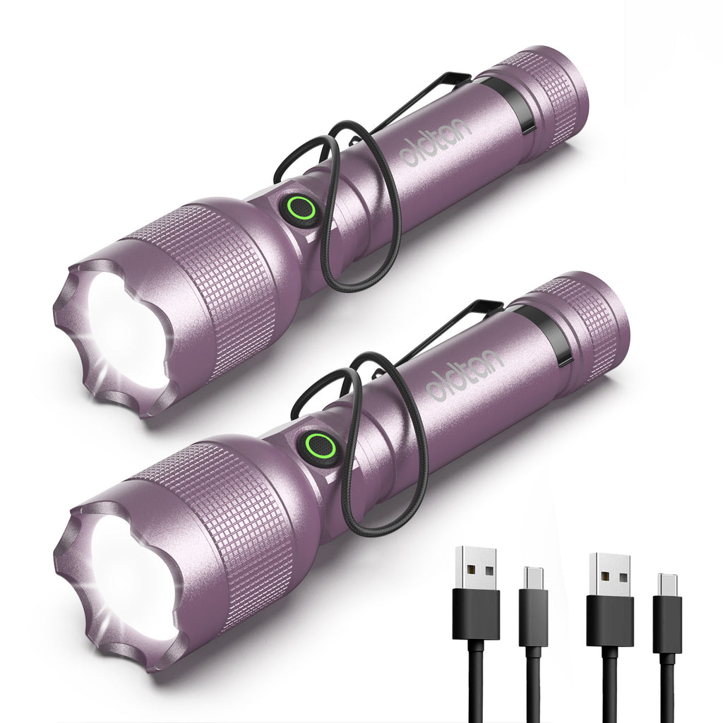 Oldtan Rechargeable Flashlights with High Lumens, Mini Metal Flashlights for Outdoor,2 Pack (Purple)