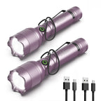 Oldtan Rechargeable Flashlights with High Lumens, Mini Metal Flashlights for Outdoor,2 Pack (Purple)