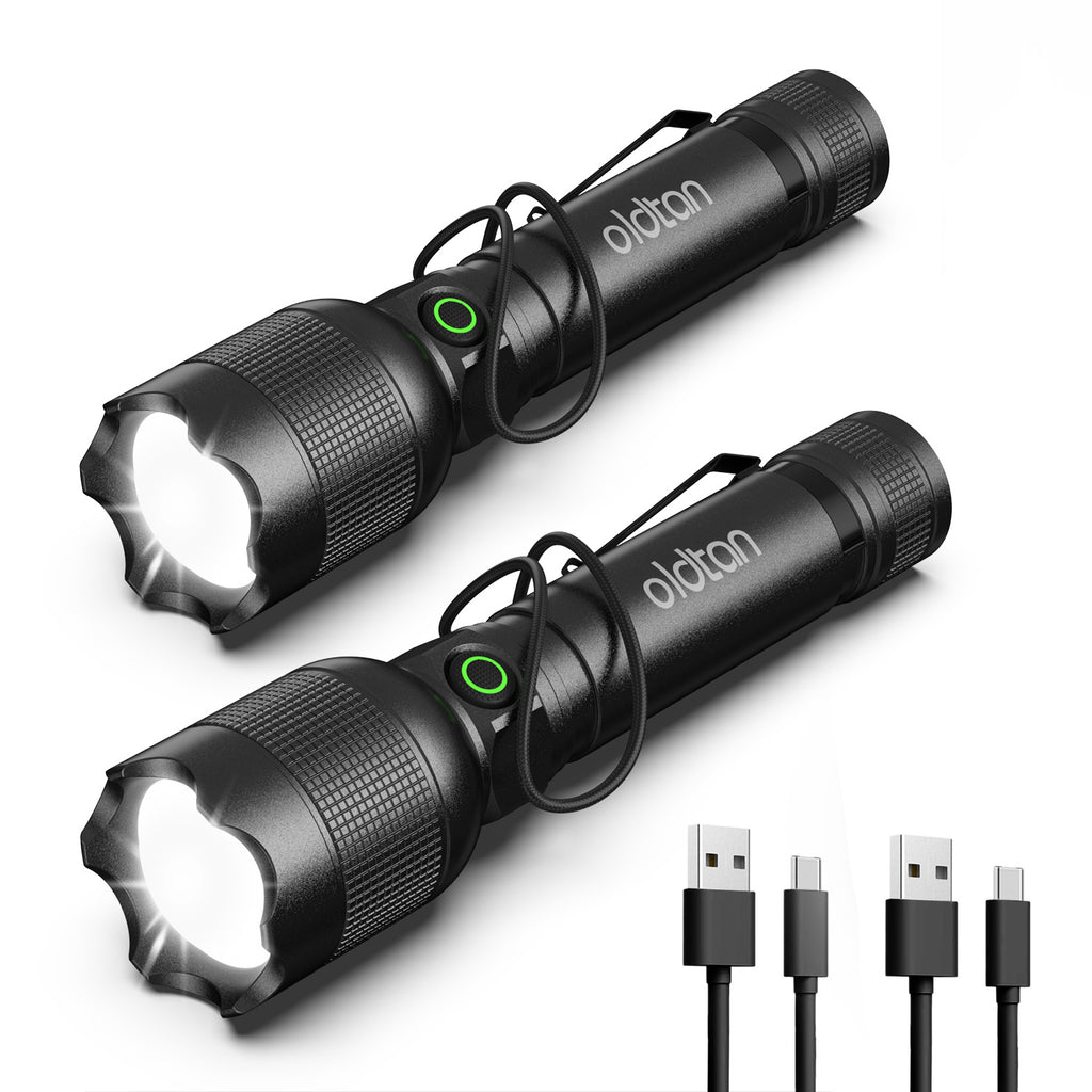 Oldtan Flash Lights, Rechargeable 7 Modes with 990,000 Lumens, Metal flashlight for Outdoor(2 Pack)