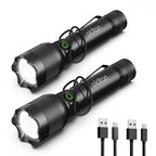 Oldtan Flash Lights, Rechargeable 7 Modes with 990,000 Lumens, Metal flashlight for Outdoor(2 Pack)