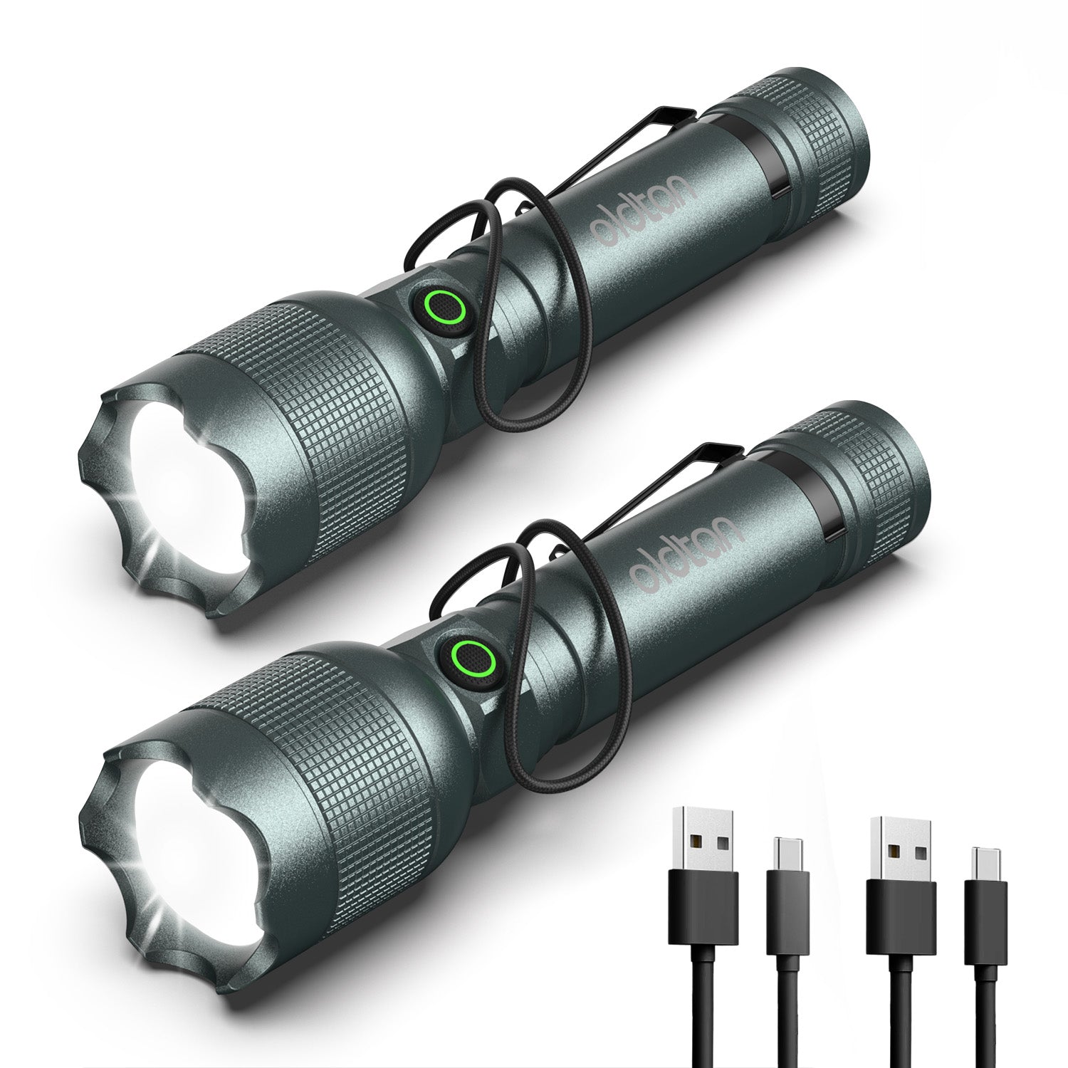 Oldtan Rechargeable Flashlights with High Lumens, Mini Metal Flashlights for Outdoor,2 Pack (Silver)