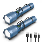 Oldtan Rechargeable Flashlights with High Lumens, Mini Metal Flashlights for Outdoor,2 Pack (Blue)