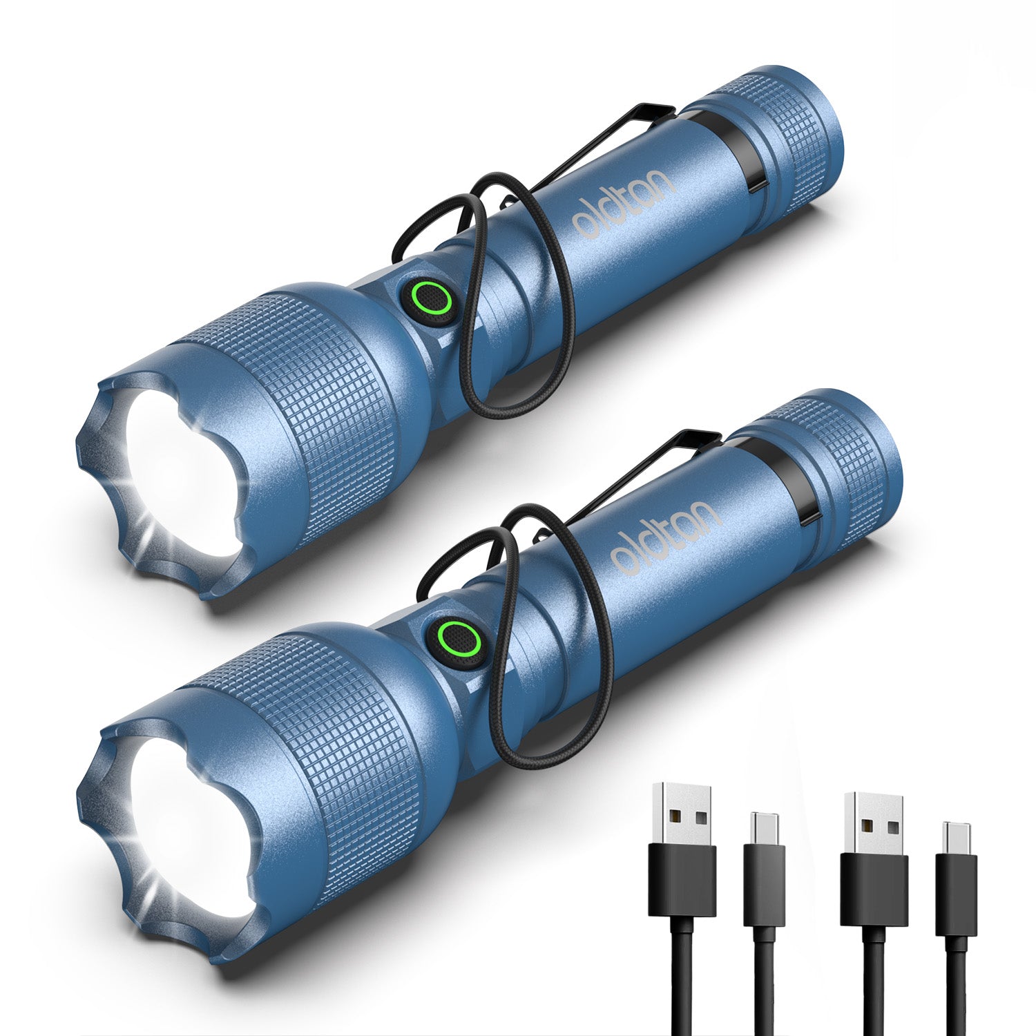 Oldtan Rechargeable Flashlights with High Lumens, Mini Metal Flashlights for Outdoor,2 Pack (Blue)