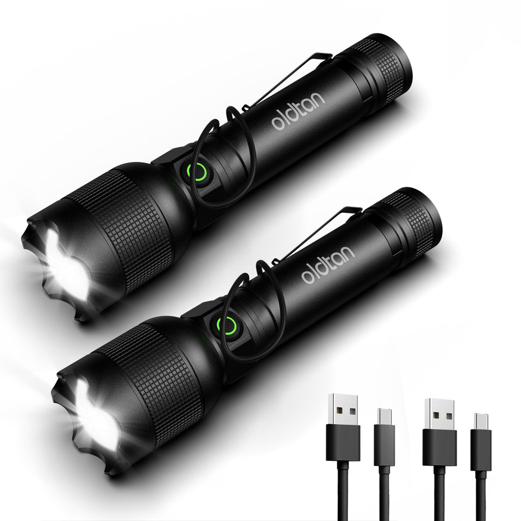 Oldtan Flash Lights, Rechargeable 7 Modes with 990,000 Lumens, Metal flashlight for Outdoor(2 Pack)
