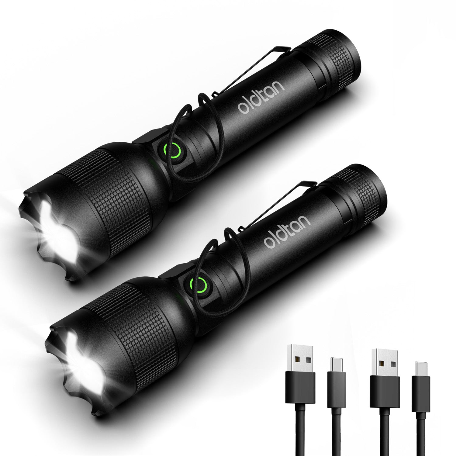 Oldtan Flash Lights, Rechargeable 7 Modes with 990,000 Lumens, Metal flashlight for Outdoor(2 Pack)