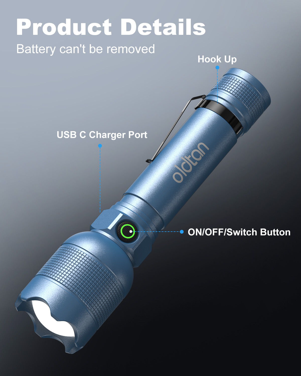 Oldtan Rechargeable Flashlights with High Lumens, Mini Metal Flashlights for Outdoor,2 Pack (Blue)