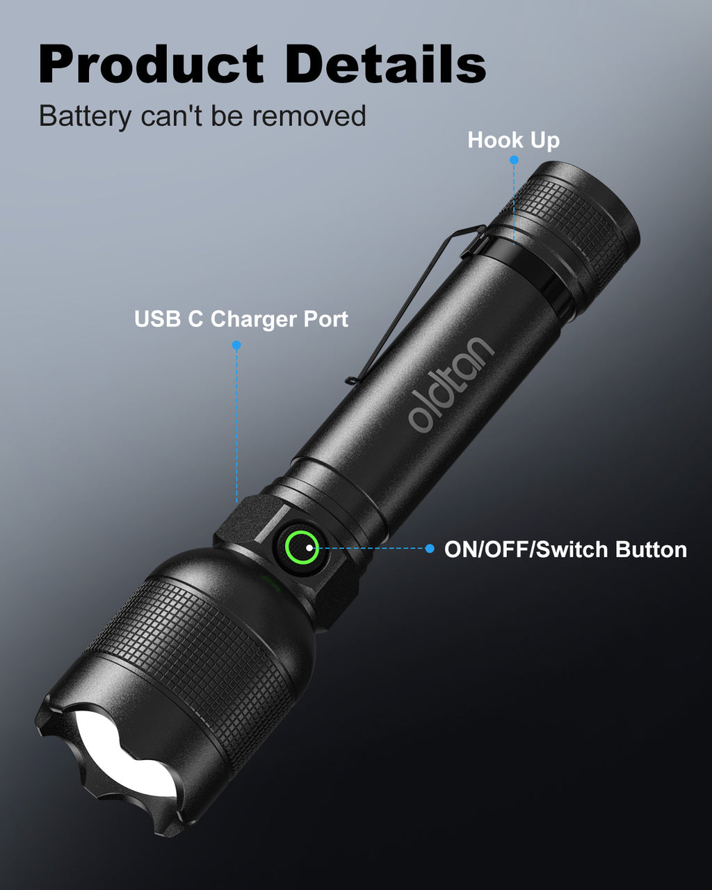 Oldtan Rechargeable Flashlights with High Lumens, Mini Metal Flashlights for Outdoor,2 Pack (Black)
