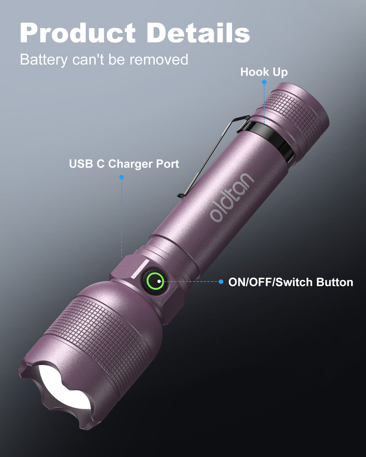 Oldtan Rechargeable Flashlights with High Lumens, Mini Metal Flashlights for Outdoor,2 Pack (Purple)