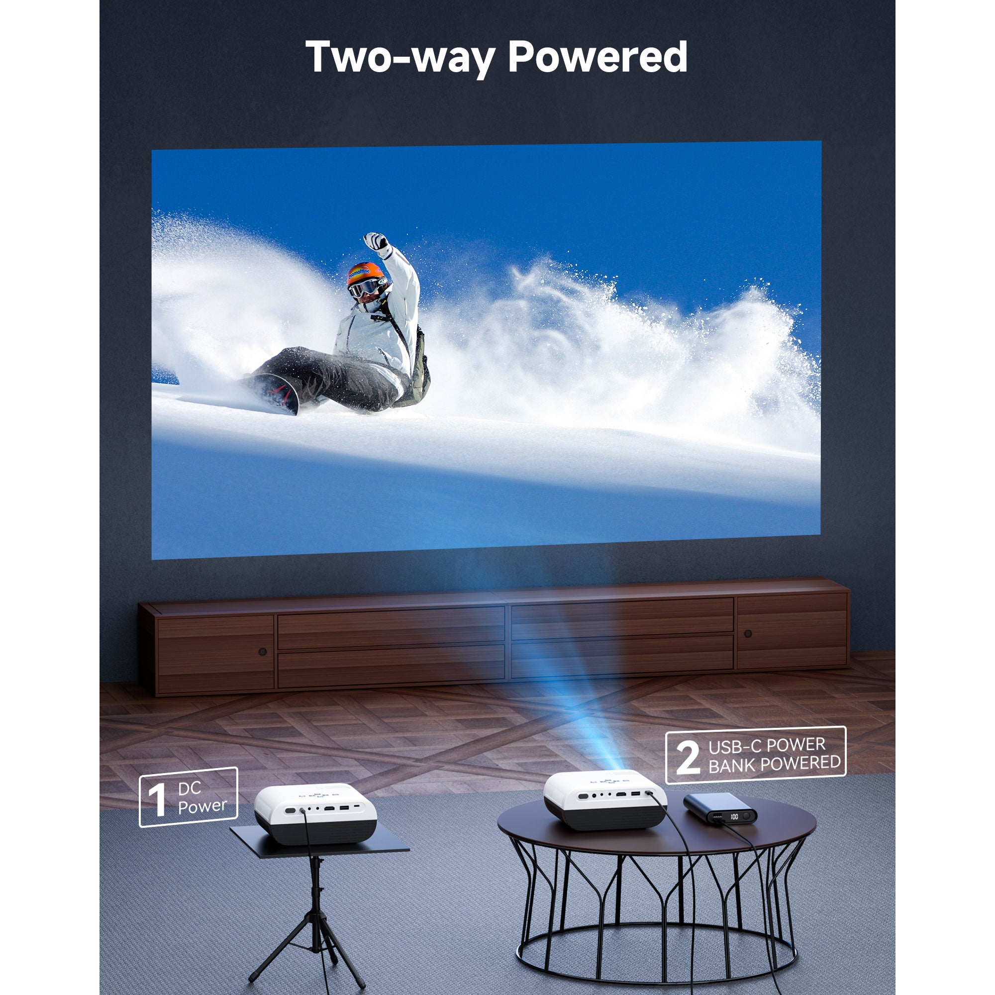 WINDELE 5G WIFI Bluetooth Projector with Screen,USB-C Power Bank Powered Projector for Outdoor,16oz