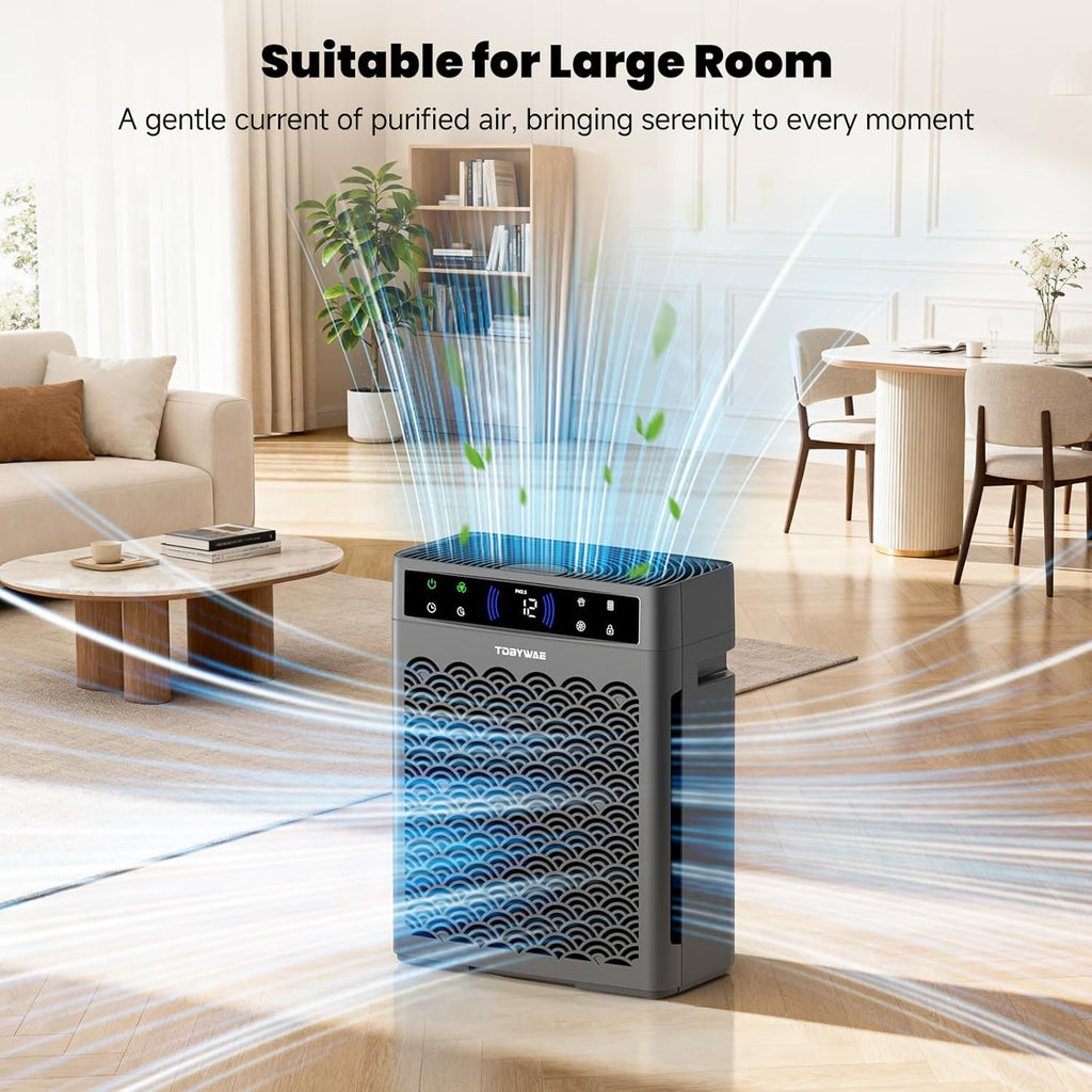 Air Purifiers for Home Large Room, Cover Up to 3000 Ft² with Air Quality Monitor and Timer, HEPA Filter Air Purifier for Bedroom with Fragrance, Air Cleaner for Dorm Room, Office - Grey