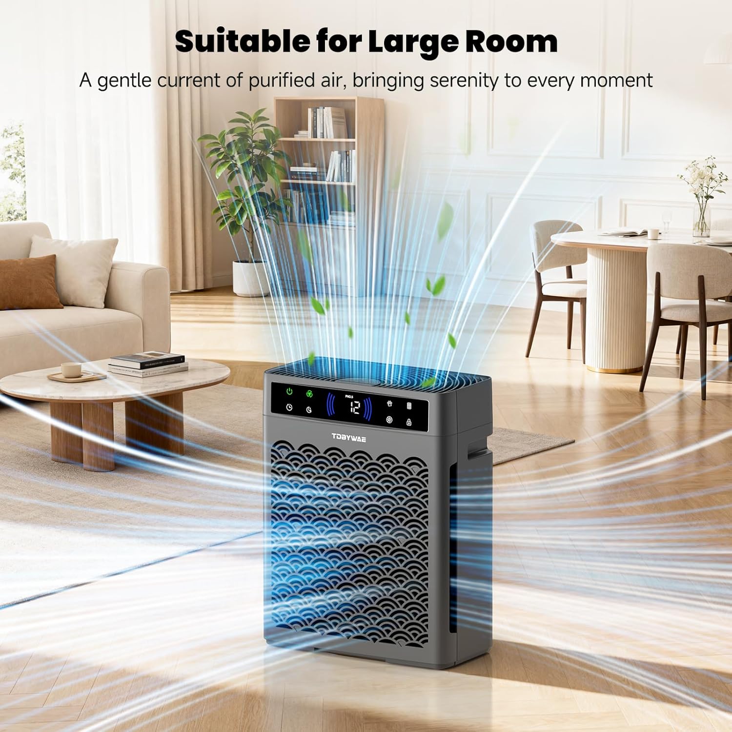 Air Purifiers for Home Large Room, Cover Up to 3000 Ft² with Air Quality Monitor and Timer, HEPA Filter Air Purifier for Bedroom with Fragrance, Air Cleaner for Dorm Room, Office - Grey