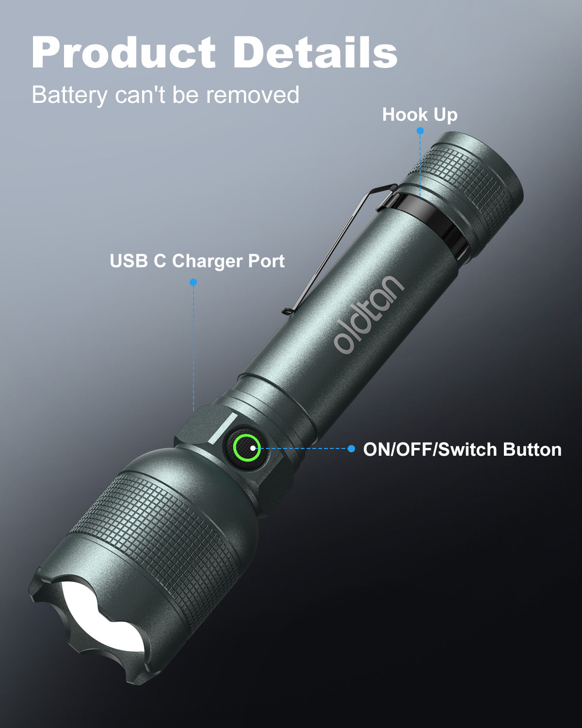 Oldtan Rechargeable Flashlights with High Lumens, Mini Metal Flashlights for Outdoor,2 Pack (Silver)