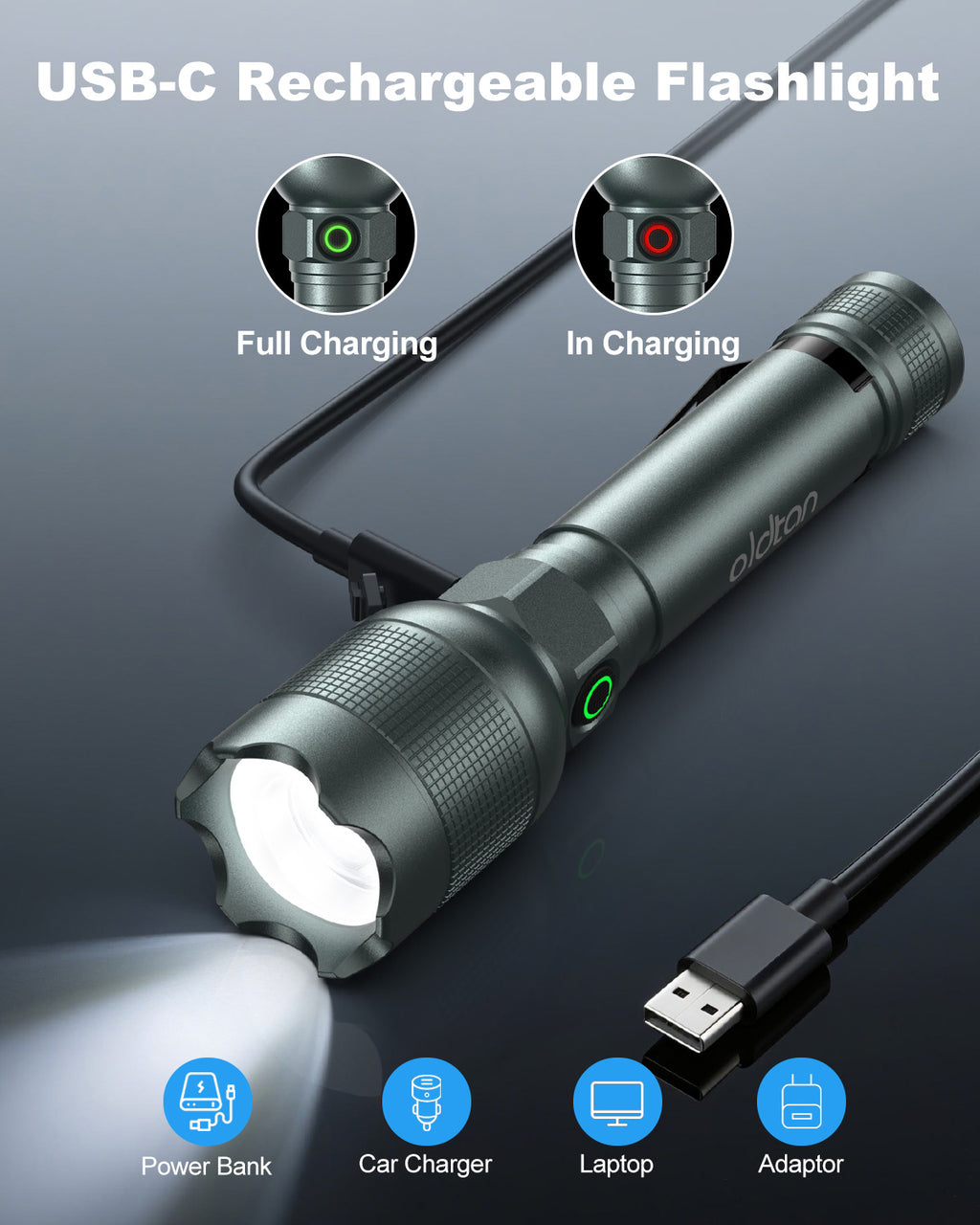 Oldtan Rechargeable Flashlights with High Lumens, Mini Metal Flashlights for Outdoor,2 Pack (Silver)