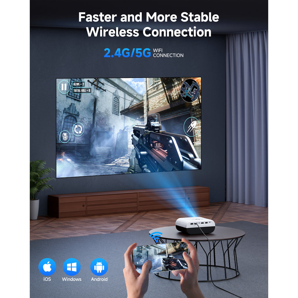 WINDELE 5G WIFI Bluetooth Projector with Screen,USB-C Power Bank Powered Projector for Outdoor,16oz