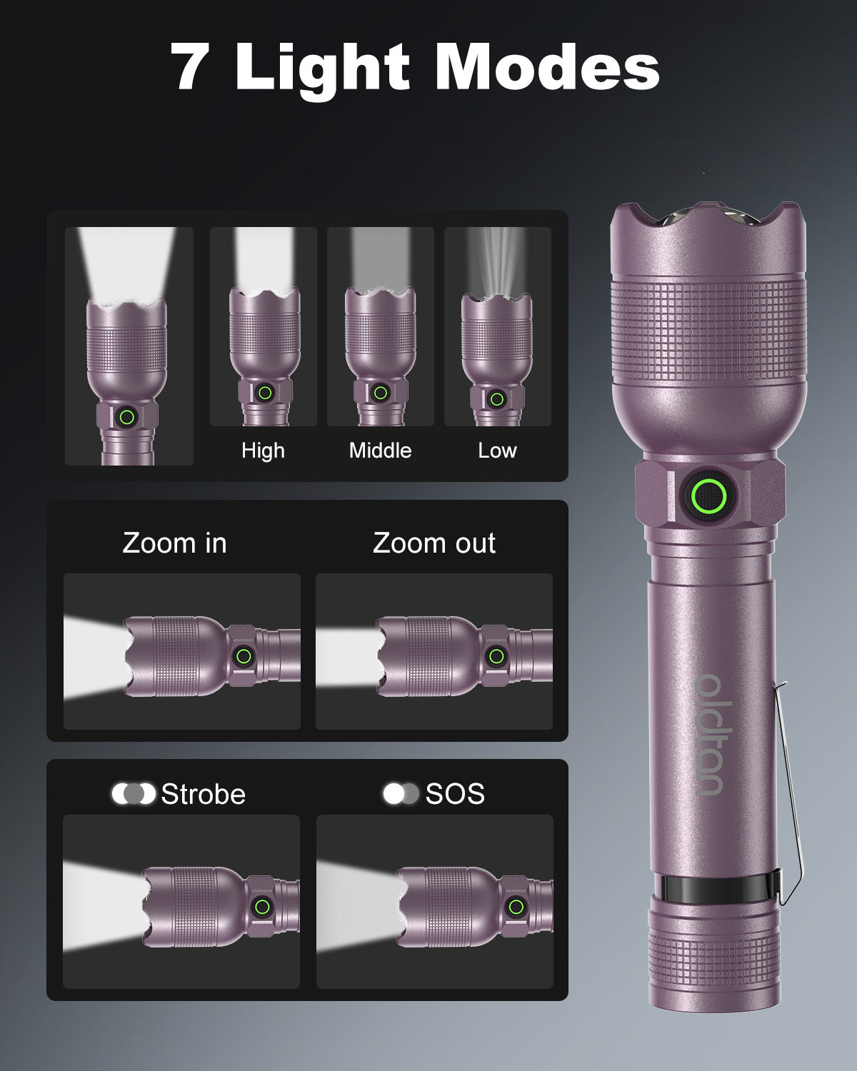 Oldtan Rechargeable Flashlights with High Lumens, Mini Metal Flashlights for Outdoor,2 Pack (Purple)