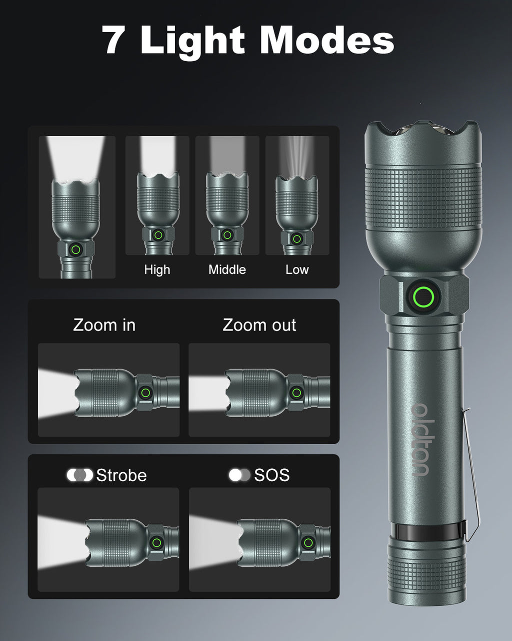 Oldtan Rechargeable Flashlights with High Lumens, Mini Metal Flashlights for Outdoor,2 Pack (Silver)