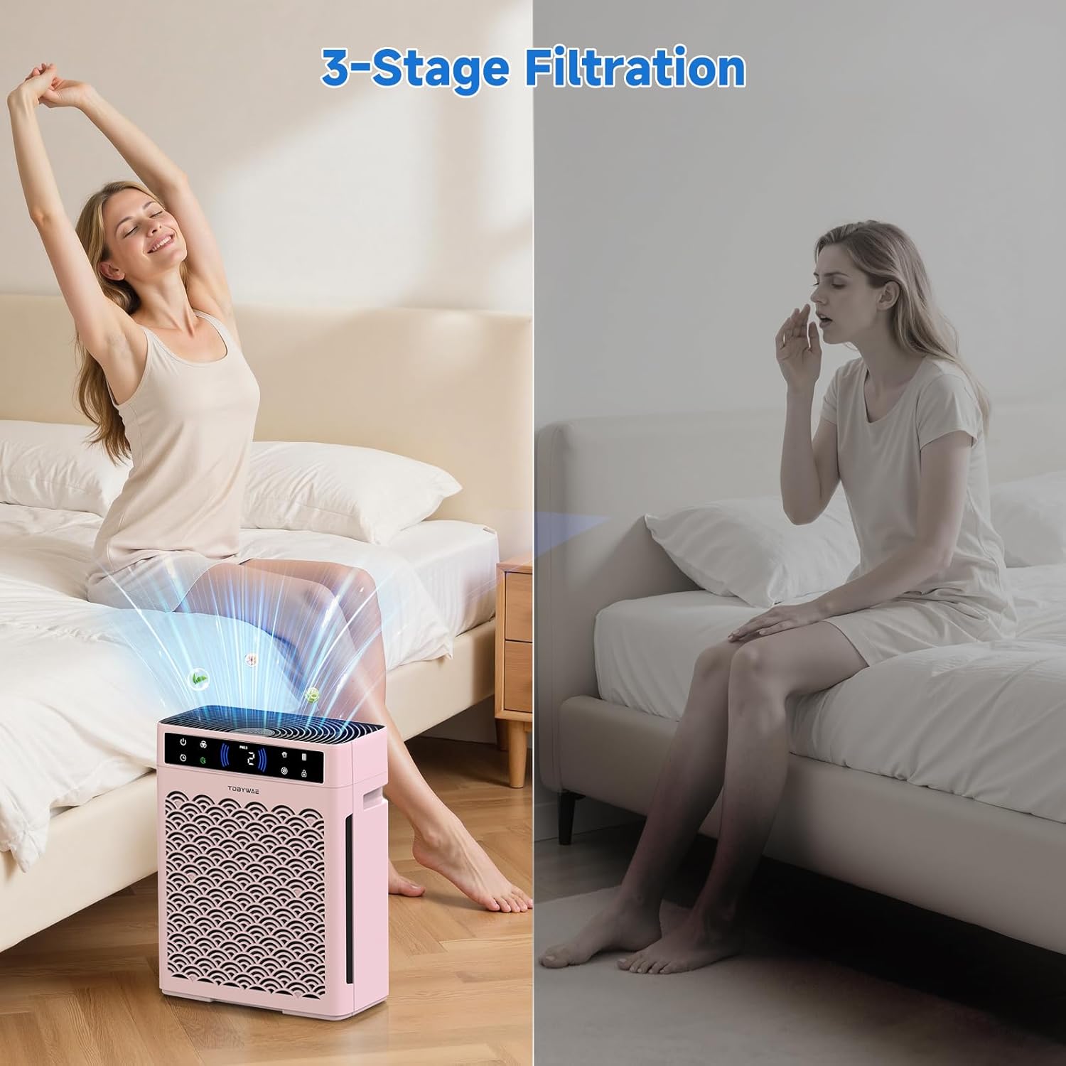 Air Purifiers for Home, Large Room up to 3000 Ft², HEPA Air Purifier for Home Pets with Filter, Air Quality Sensor, Timer, Air Cleaner for Bedroom, Dorm Room, Pet Hair, Office - Pink