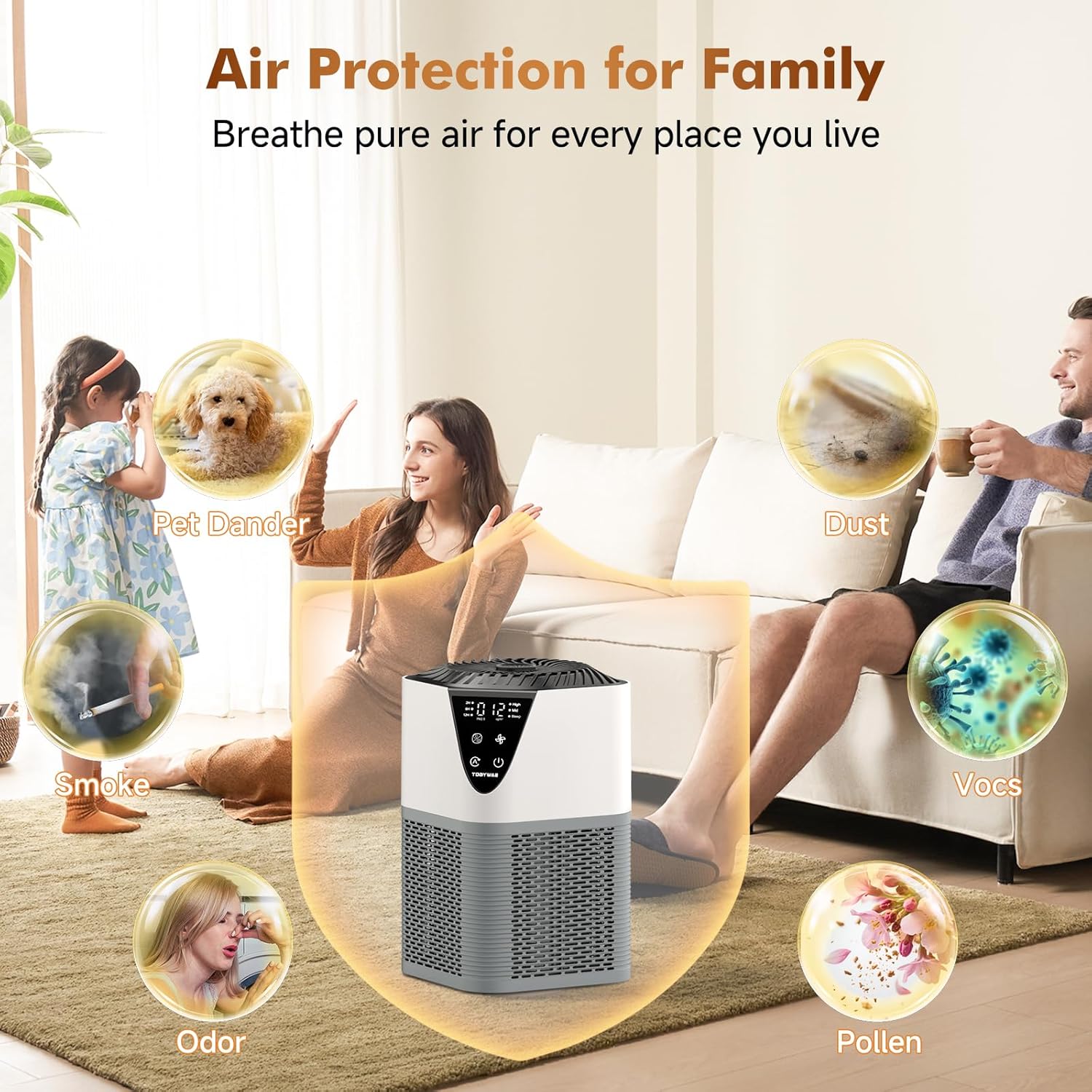 Air Purifiers for Home Large Room up to 1750 Sq Ft, H13 True HEPA Filter Air Purifiers for Bedroom Smoke/Pet Dander/Pollen, 25dB Quiet for Home,Bedroom,Office (Ivory White & Haze Gray)
