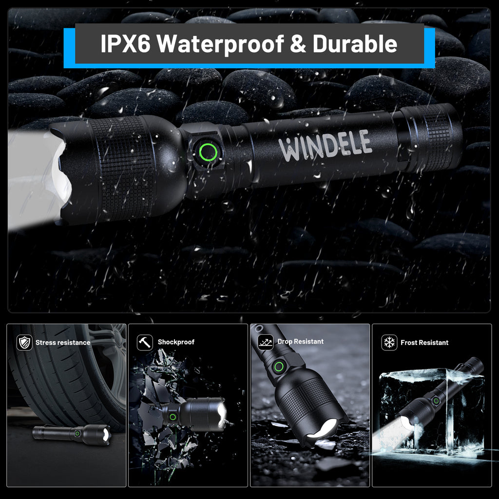 WINDELE Rechargeable LED Flashlights High Lumens, Metal Flashlights for Outdoor (2 Pack)