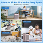 Air Purifiers for Home, Large Room up to 3000 Ft², HEPA Air Purifier for Home Pets with Filter, Air Quality Sensor, Timer, Air Cleaner for Bedroom, Dorm Room, Pet Hair, Office - Pink