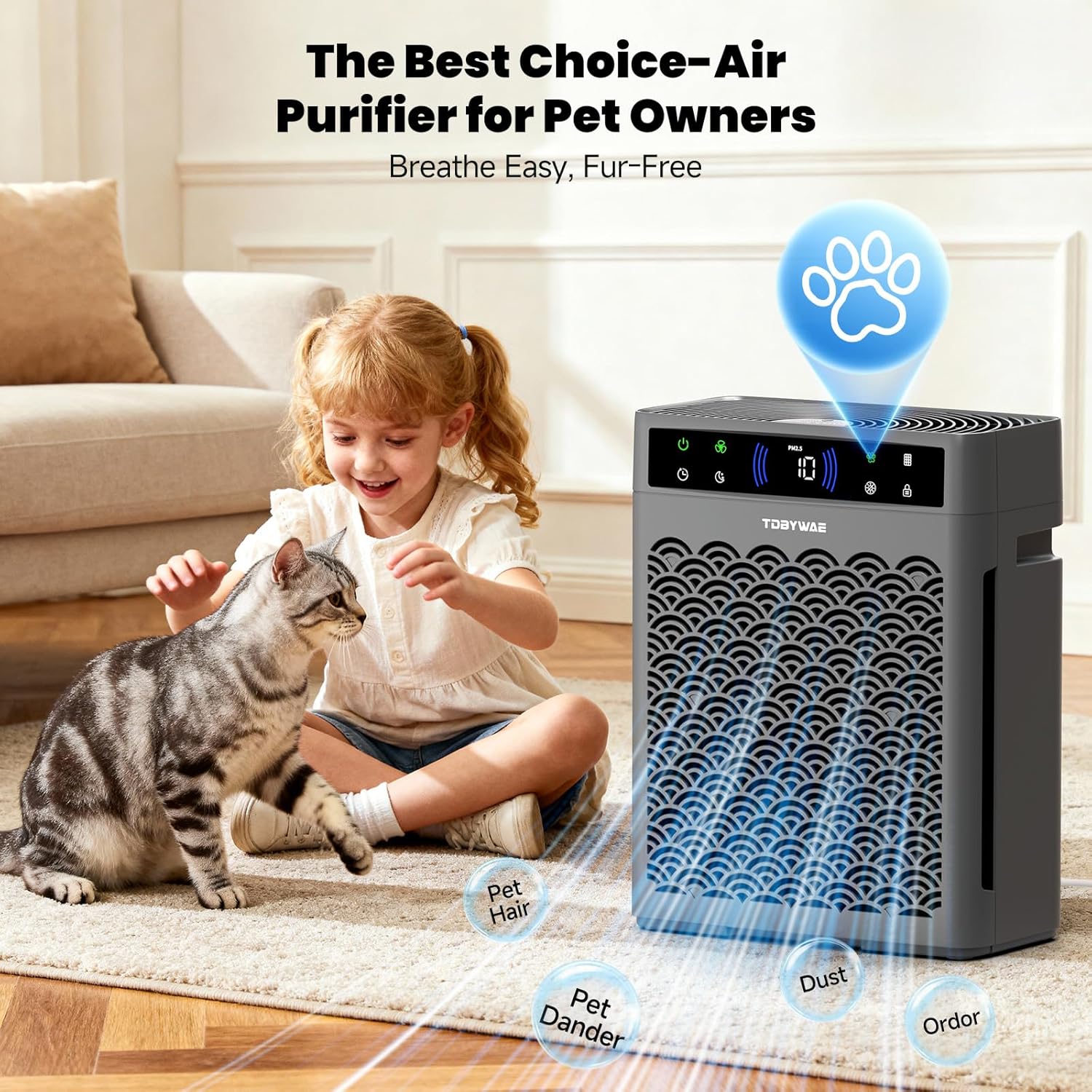 Air Purifiers for Home Large Room, Cover Up to 3000 Ft² with Air Quality Monitor and Timer, HEPA Filter Air Purifier for Bedroom with Fragrance, Air Cleaner for Dorm Room, Office - Grey