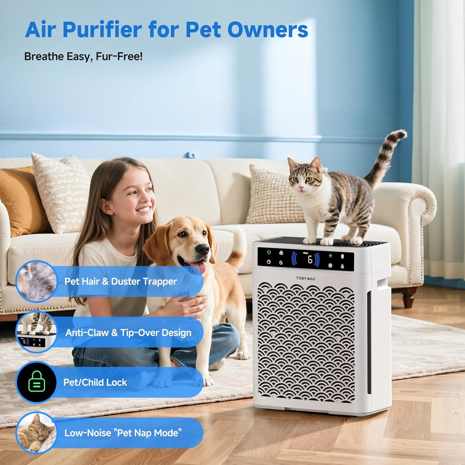 Air Purifiers for Home, Large Room up to 3000 Ft², HEPA Air Purifier for Home Pets with Filter, Air Quality Sensor, Timer, Air Cleaner for Bedroom, Dorm Room, Pet Hair, Office