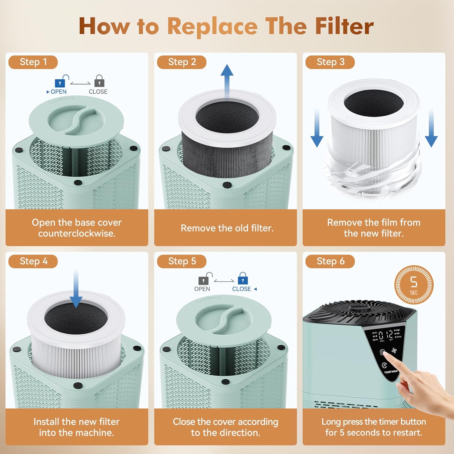 Air Purifiers for Home Large Room up to 1750 Sq Ft, H13 True HEPA Filter Air Purifiers for Bedroom, 25dB Quiet for Home,Bedroom,Office (Green)