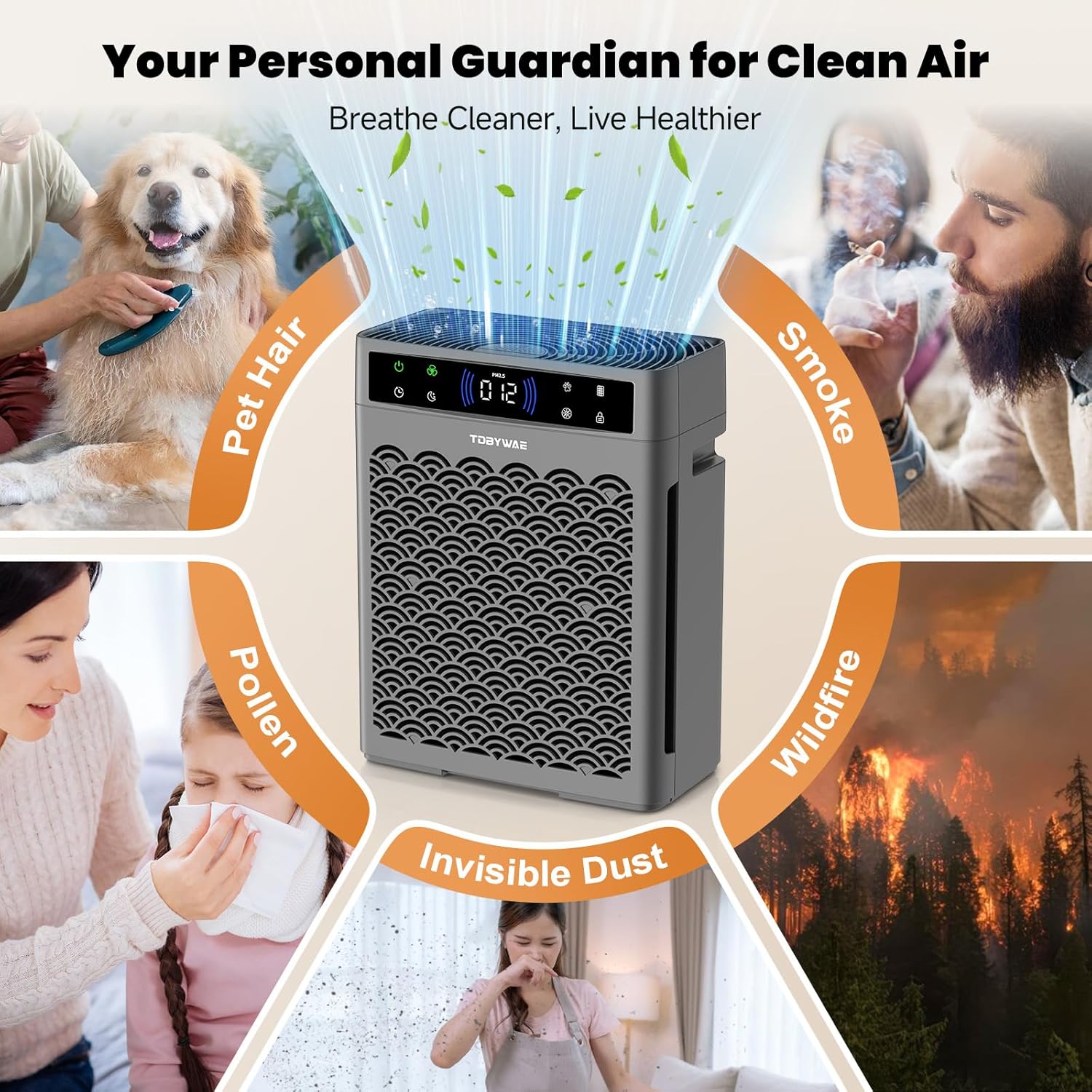 Air Purifiers for Home Large Room, Cover Up to 3000 Ft² with Air Quality Monitor and Timer, HEPA Filter Air Purifier for Bedroom with Fragrance, Air Cleaner for Dorm Room, Office - Grey
