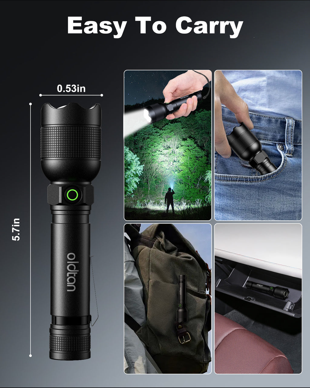 Oldtan Flash Lights, Rechargeable 7 Modes with 990,000 Lumens, Metal flashlight for Outdoor(2 Pack)