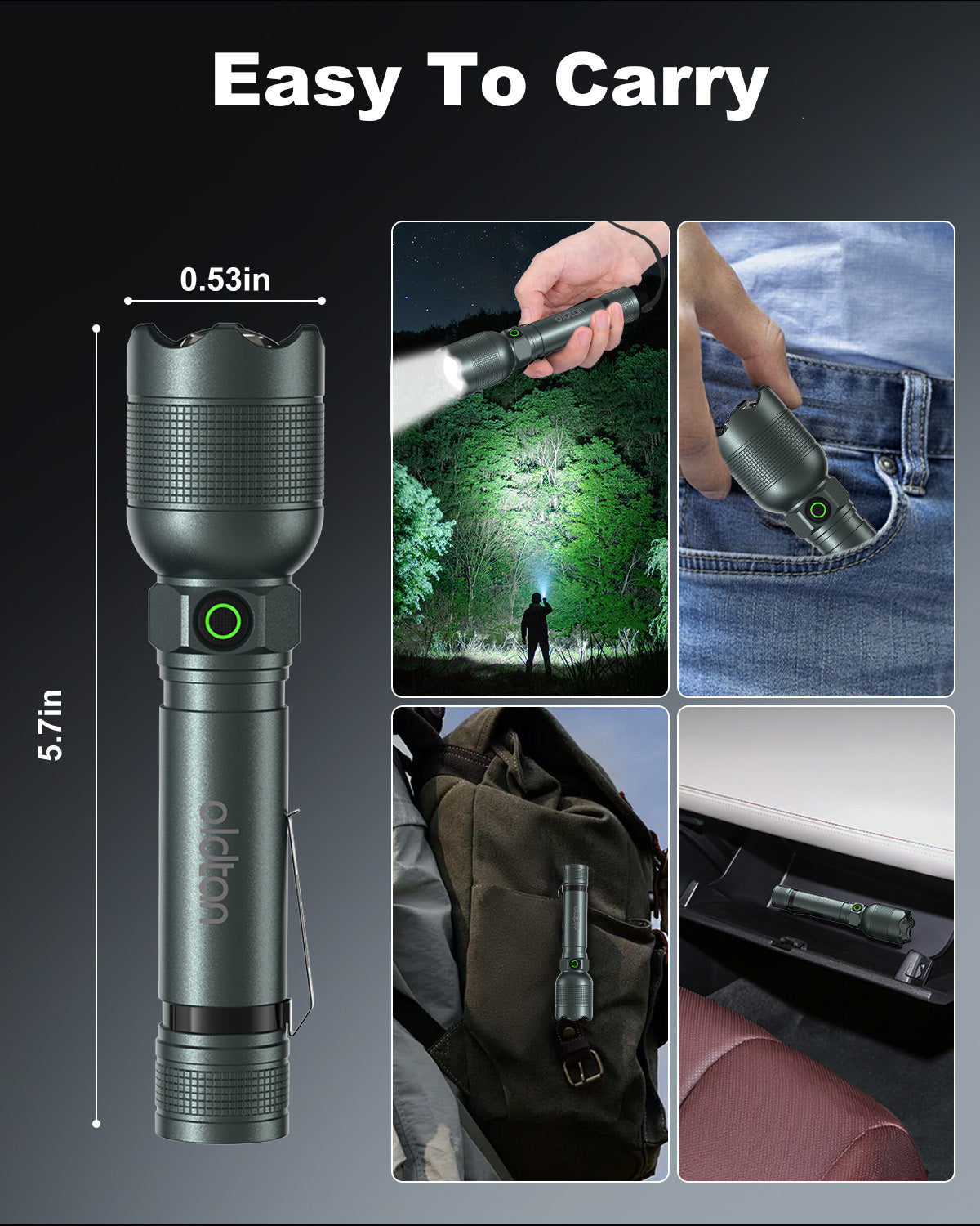 Oldtan Rechargeable Flashlights with High Lumens, Mini Metal Flashlights for Outdoor,2 Pack (Silver)