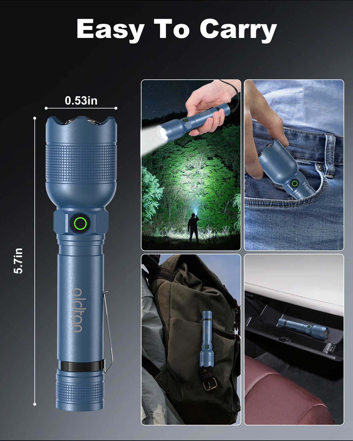 Oldtan Rechargeable Flashlights with High Lumens, Mini Metal Flashlights for Outdoor,2 Pack (Blue)