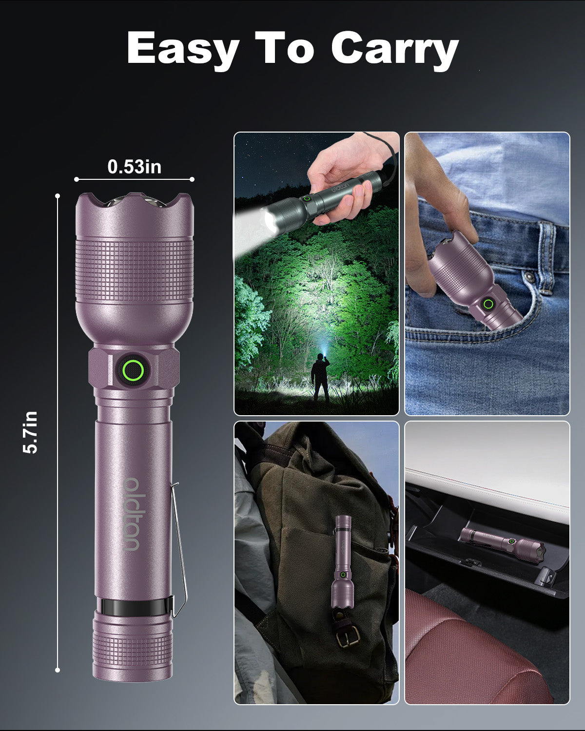 Oldtan Rechargeable Flashlights with High Lumens, Mini Metal Flashlights for Outdoor,2 Pack (Purple)