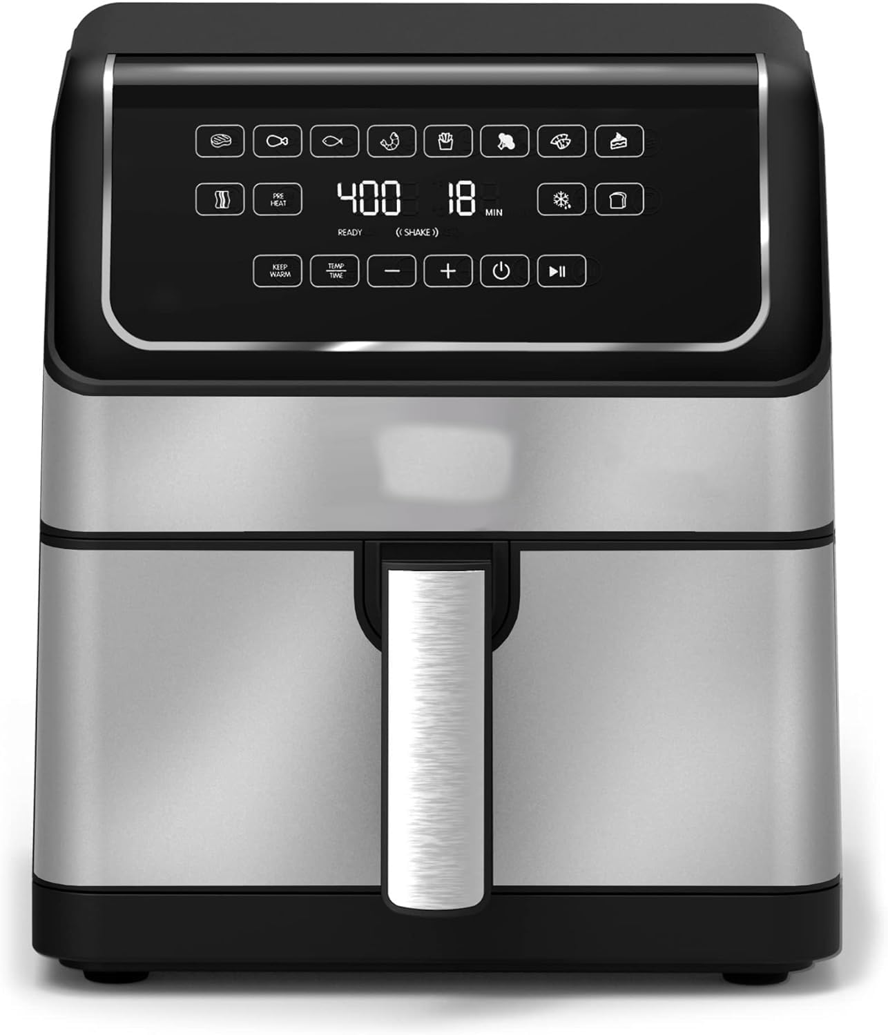 8 Qt Digital Air Fryer with TurboCrisp Technology, Large Family Size Nonstick Cooking Basket and Crisping Tray, Multiple Preset Functions, Auto Shutoff, Stainless Steel, 1750 Watt