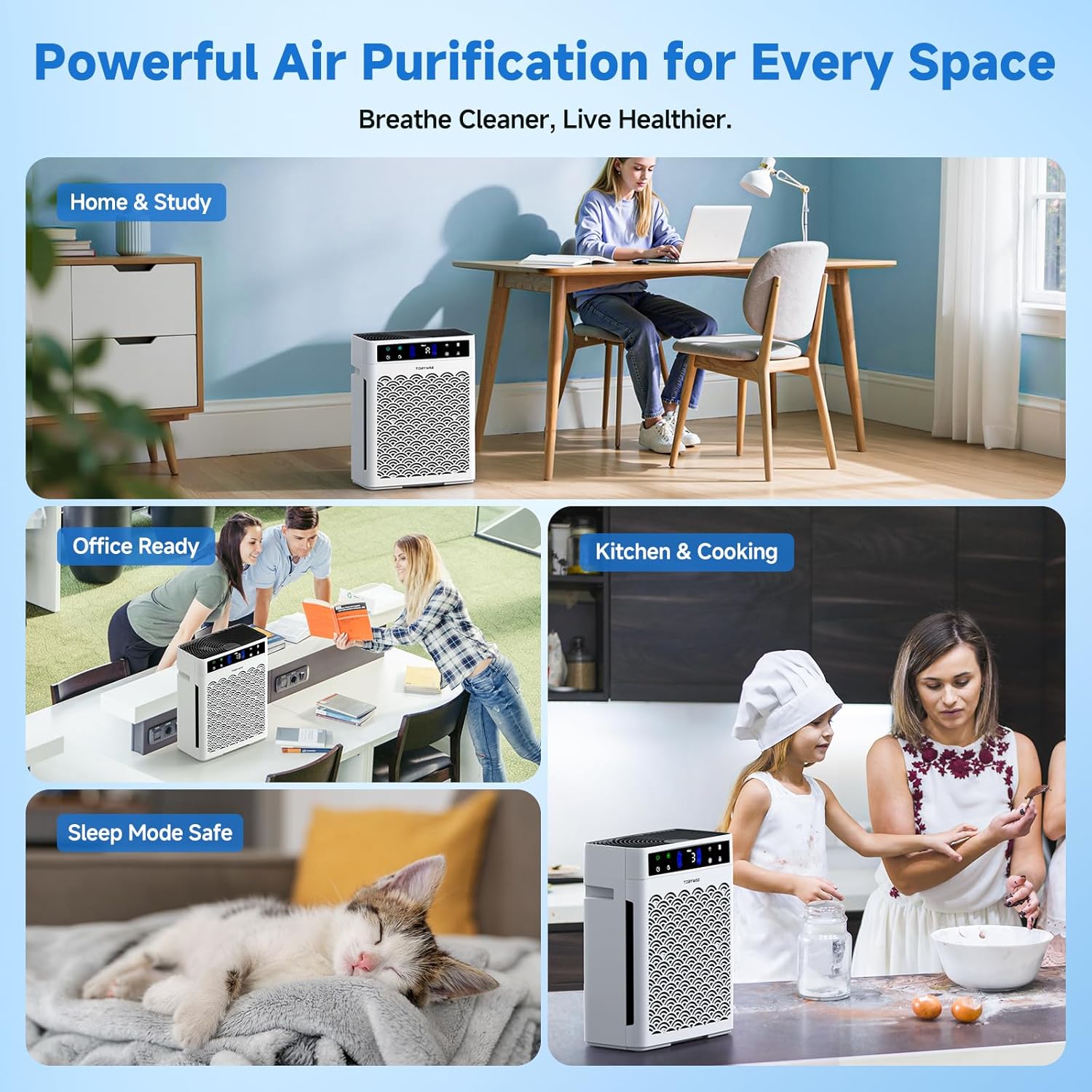 Air Purifiers for Home, Large Room up to 3000 Ft², HEPA Air Purifier for Home Pets with Filter, Air Quality Sensor, Timer, Air Cleaner for Bedroom, Dorm Room, Pet Hair, Office