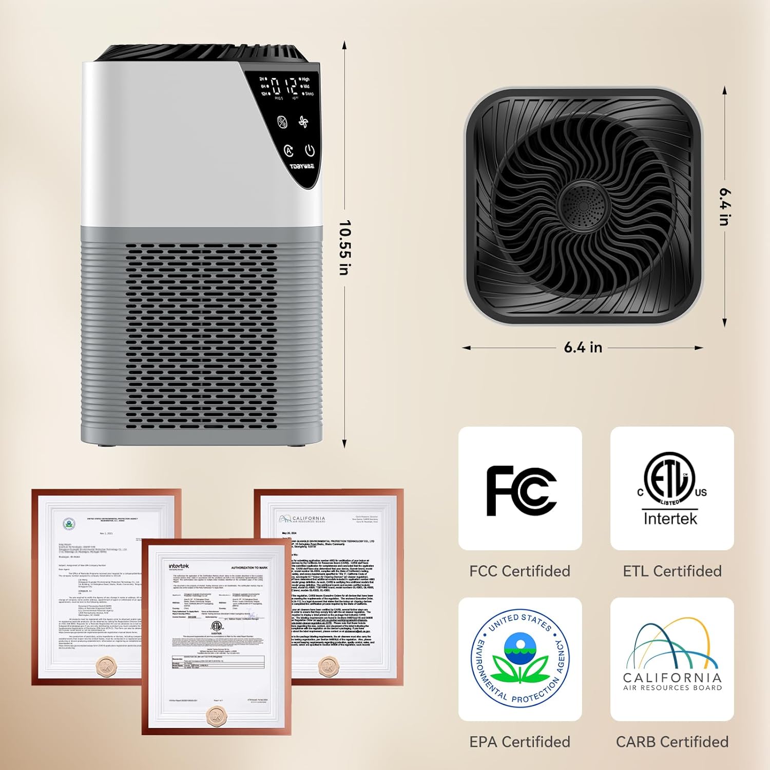 Air Purifiers for Home Large Room up to 1750 Sq Ft, H13 True HEPA Filter Air Purifiers for Bedroom Smoke/Pet Dander/Pollen, 25dB Quiet for Home,Bedroom,Office (Ivory White & Haze Gray)