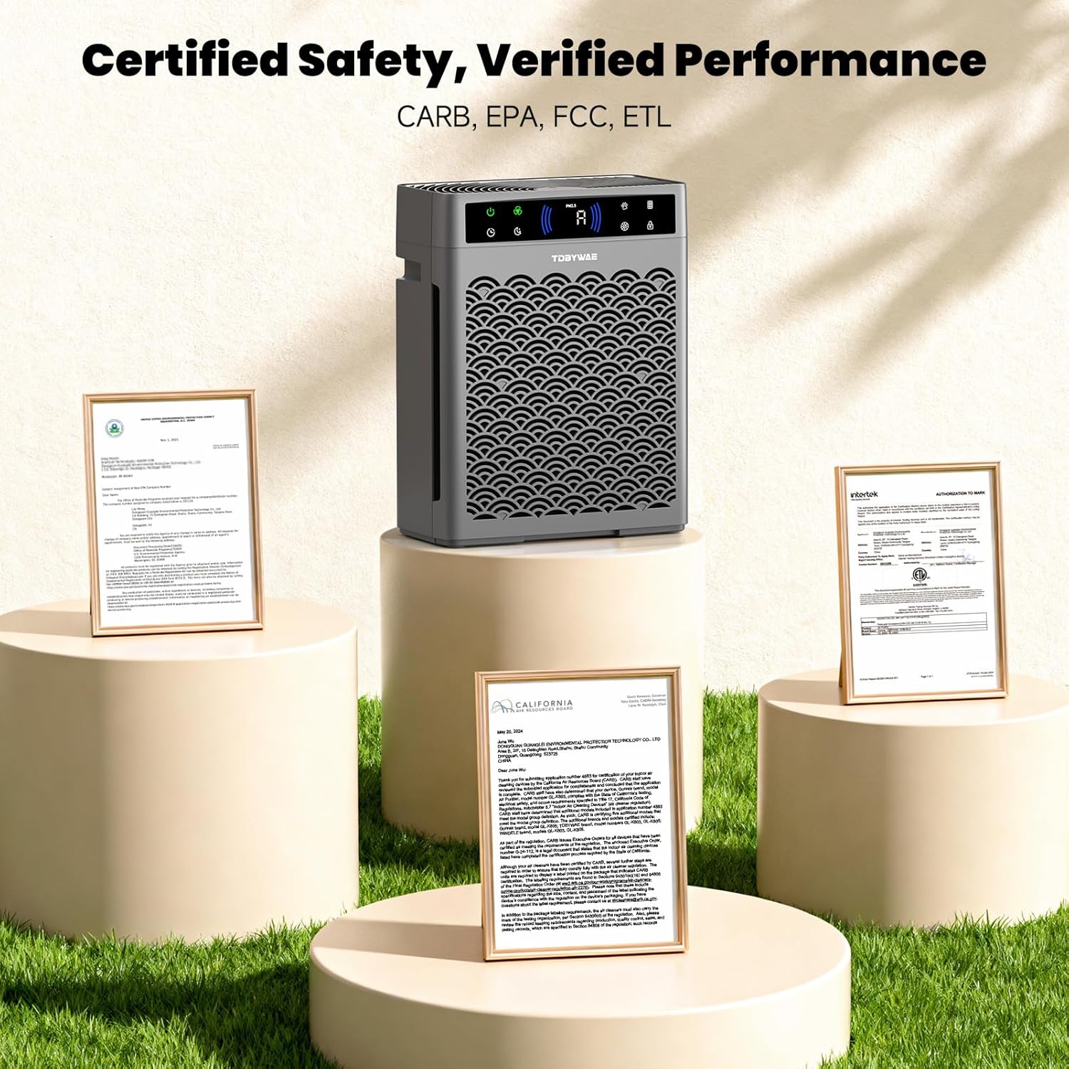 Air Purifiers for Home Large Room, Cover Up to 3000 Ft² with Air Quality Monitor and Timer, HEPA Filter Air Purifier for Bedroom with Fragrance, Air Cleaner for Dorm Room, Office - Grey