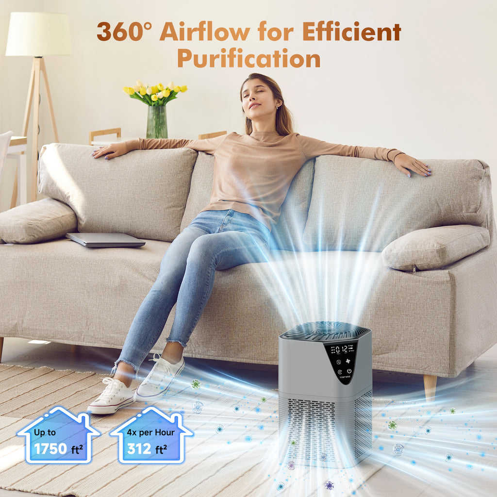 Air Purifiers for Home Large Room up to 1750 Sq Ft, H13 True HEPA Filter Air Purifiers for Bedroom, 25dB Quiet with Fragrance Diffuser for Home, Bedroom, Office (Gray)