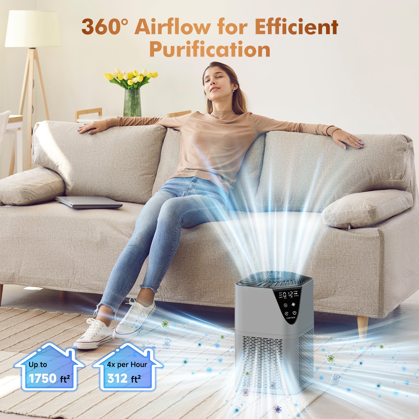 Air Purifiers for Home Large Room up to 1750 Sq Ft, H13 True HEPA Filter Air Purifiers for Bedroom, 25dB Quiet with Fragrance Diffuser for Home, Bedroom, Office (Gray)