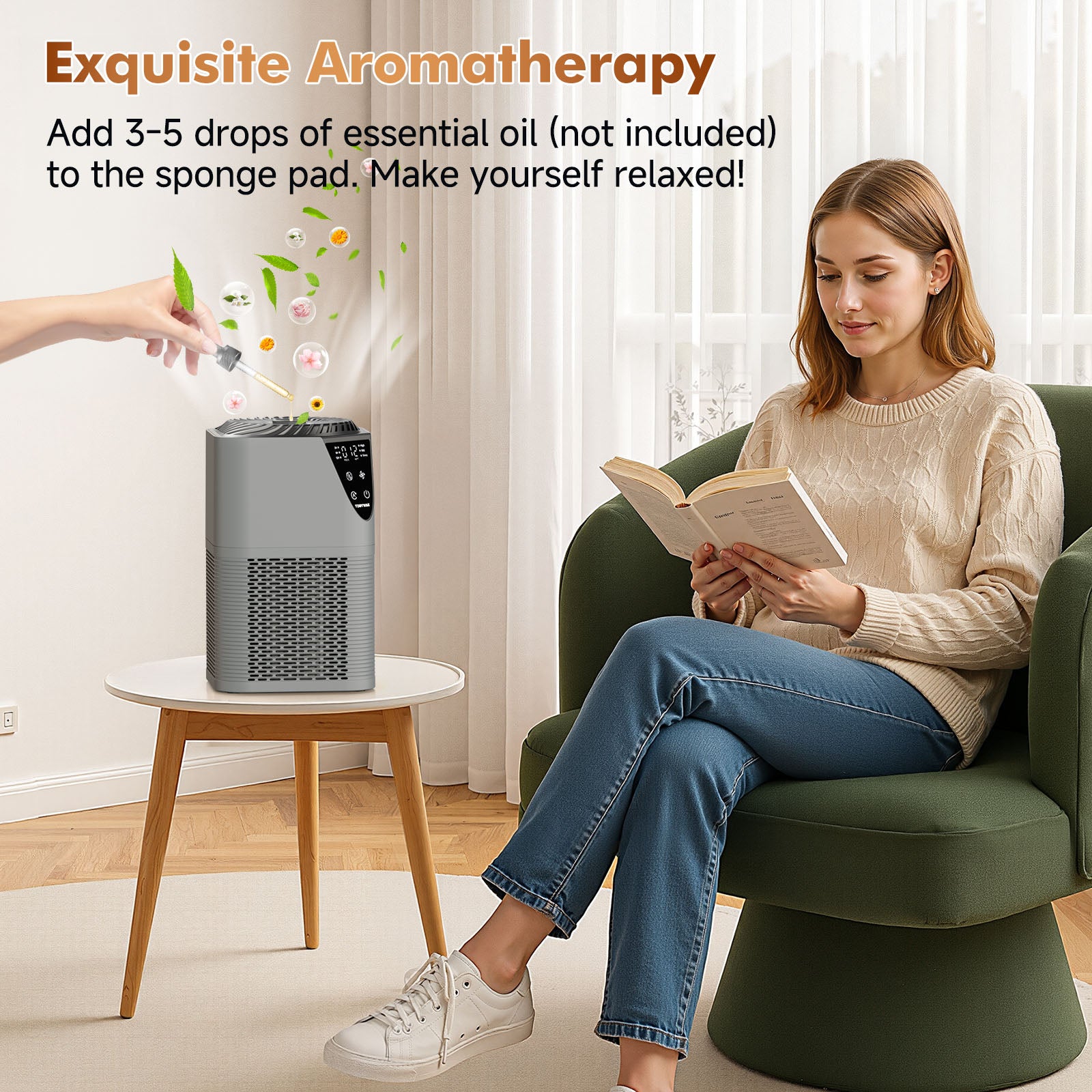Air Purifiers for Home Large Room up to 1750 Sq Ft, H13 True HEPA Filter Air Purifiers for Bedroom, 25dB Quiet with Fragrance Diffuser for Home, Bedroom, Office (Gray)