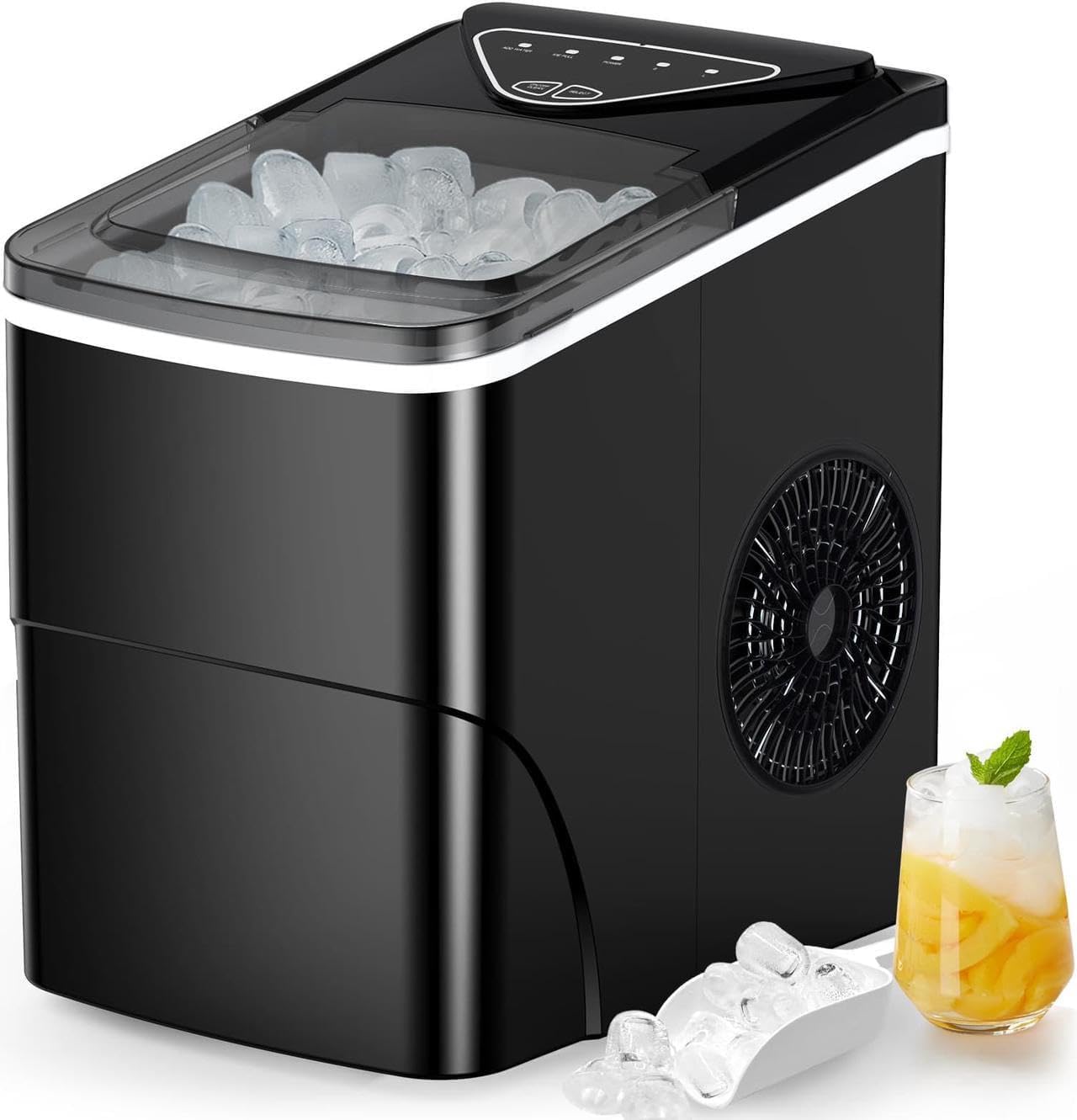 Countertop Ice Maker Machine - Auto-Cleaning Portable Ice Maker, 26lbs in 24Hrs, 2 Sizes of Bullet Ice for Home Kitchen Office Bar Party, Black