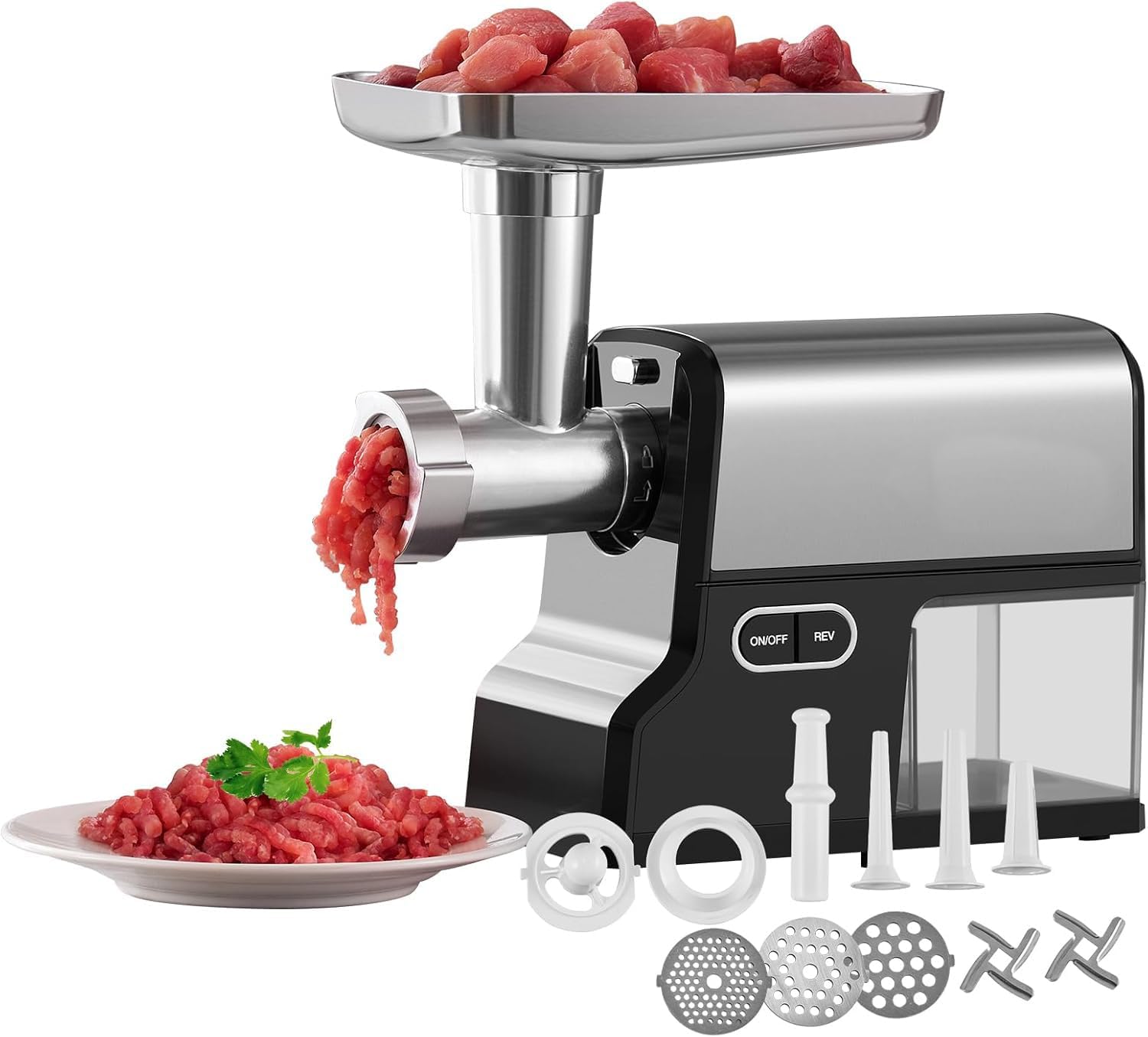 Meat Grinder, 4.2 Lbs/Min Capacity Electric Meat Grinders with Blade, Grinding Plate, Sausage Maker, Kubbe Kit, Stainless Steel Meat Mincer for Home Kitchen
