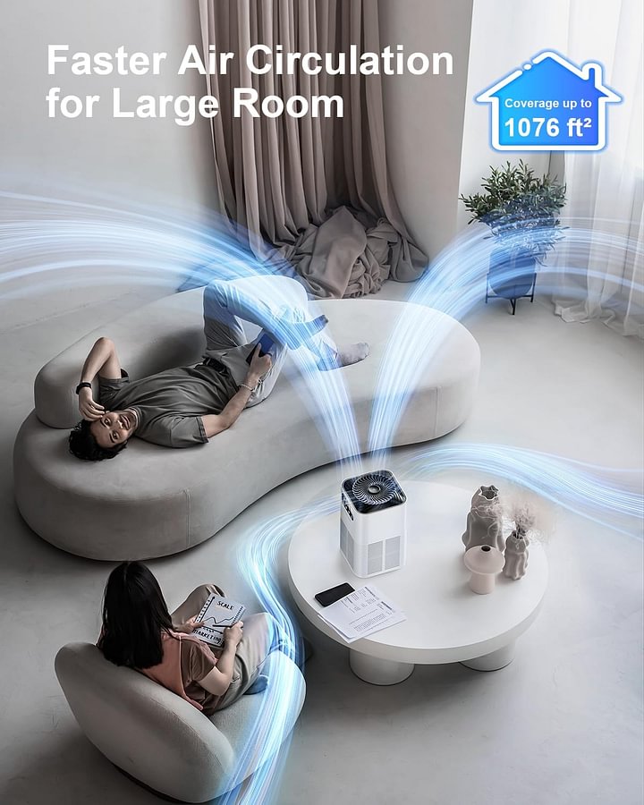 Air Purifiers for Home, TDBYWAE Air Purifiers for Home Large Room Up to 1076Ft², H13 True HEPA Air Filter with Fragrance Sponge, 25dB Quiet Air Purifiers for Bedroom Smoke Pet Dander Dust Pollen Odor